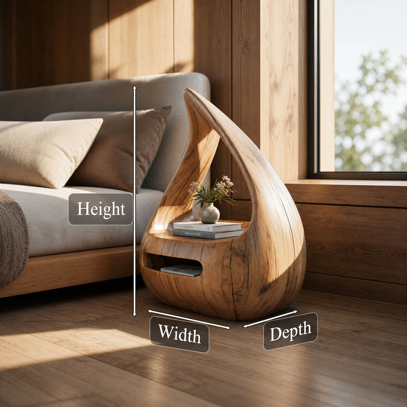 Artistic Teardrop Nightstand With Organic Design For Modern Bedroom - product view 7