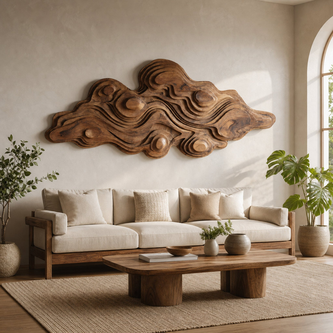 Artistic Wall Sculpture With Organic Wave Design For Living Room