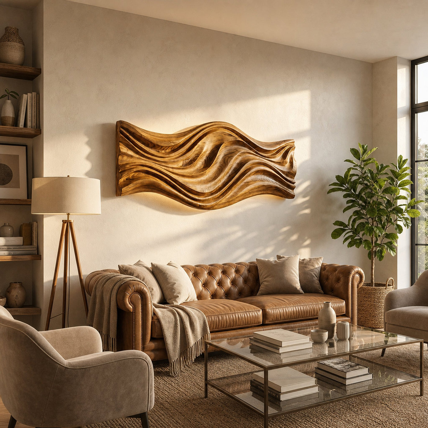 Artistic Wood Wall Art With Carved Wavy For Family Room - product view 6