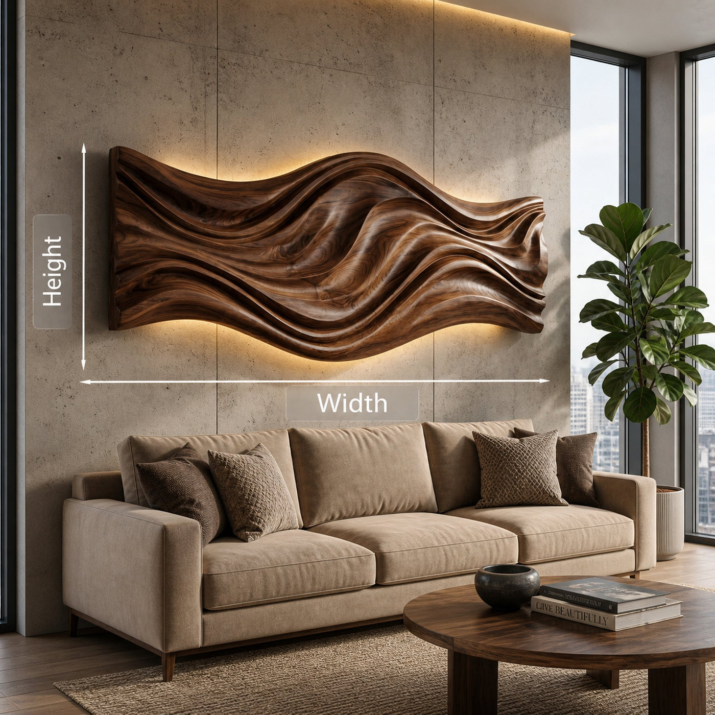 Artistic Wood Wall Art With Carved Wavy For Family Room - product view 8