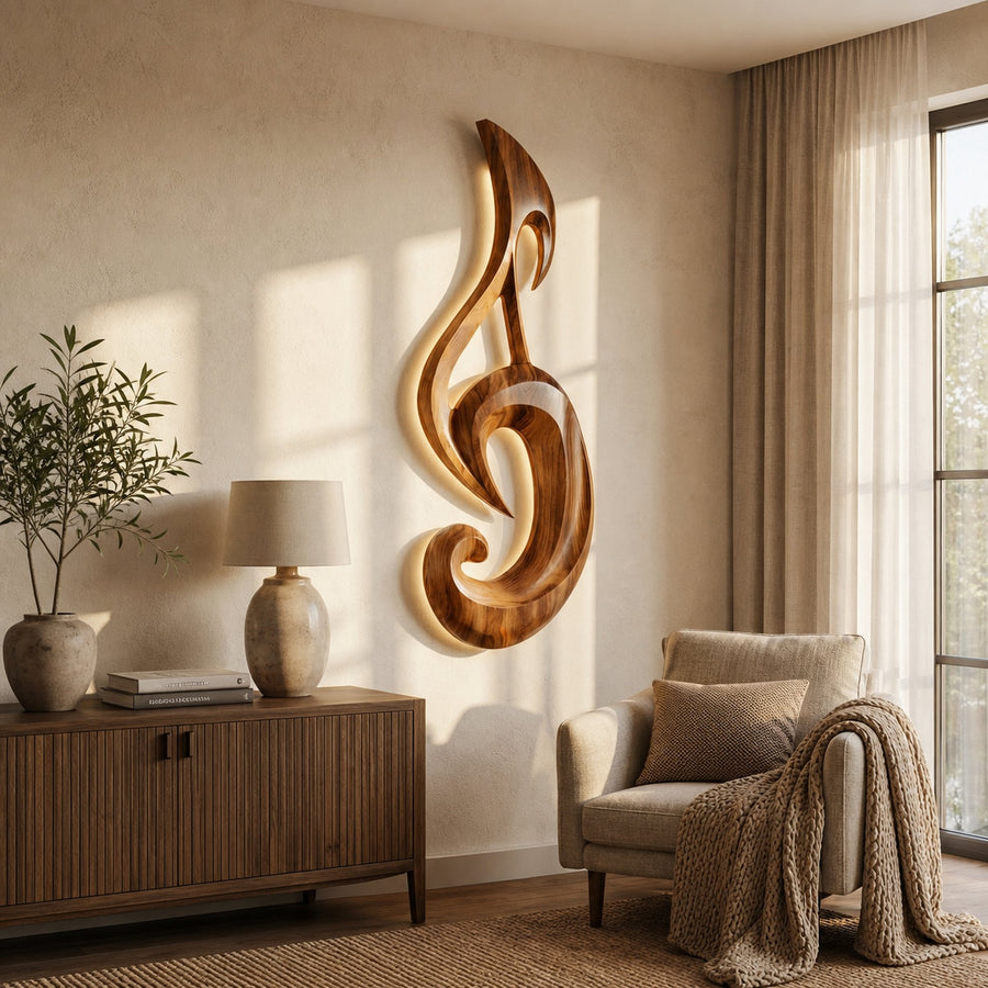 Artistic Wood Wall Art With Carving Musical Notes For Bedroom