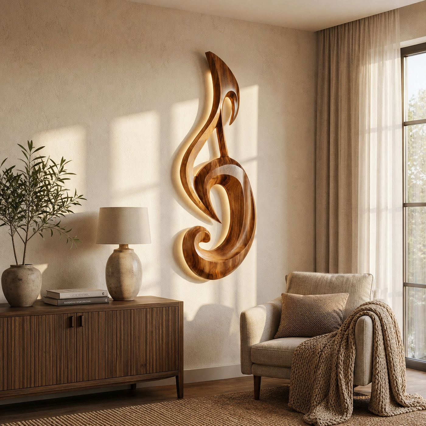 Artistic Wood Wall Art With Carving Musical Notes For Bedroom