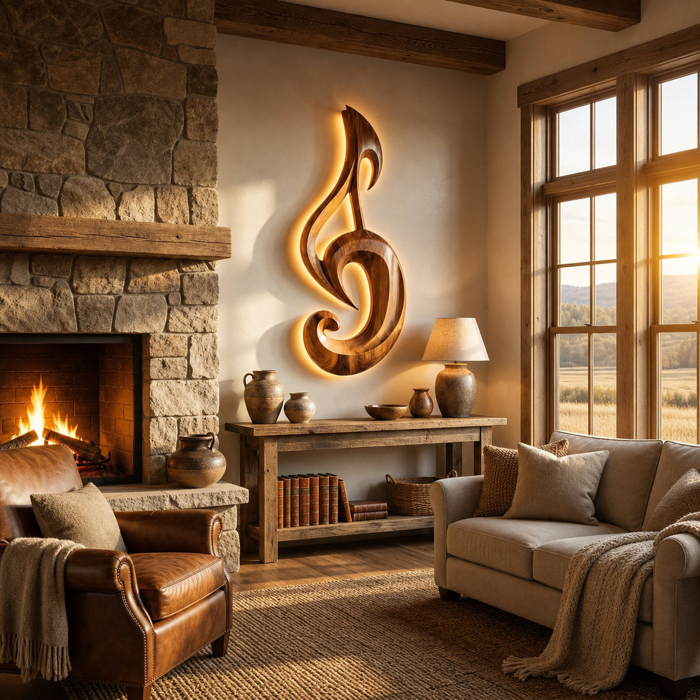 Artistic Wood Wall Art With Carving Musical Notes For Bedroom - product view 6