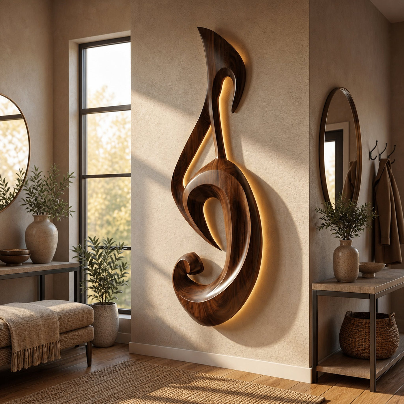 Artistic Wood Wall Art With Carving Musical Notes For Bedroom - product view 7