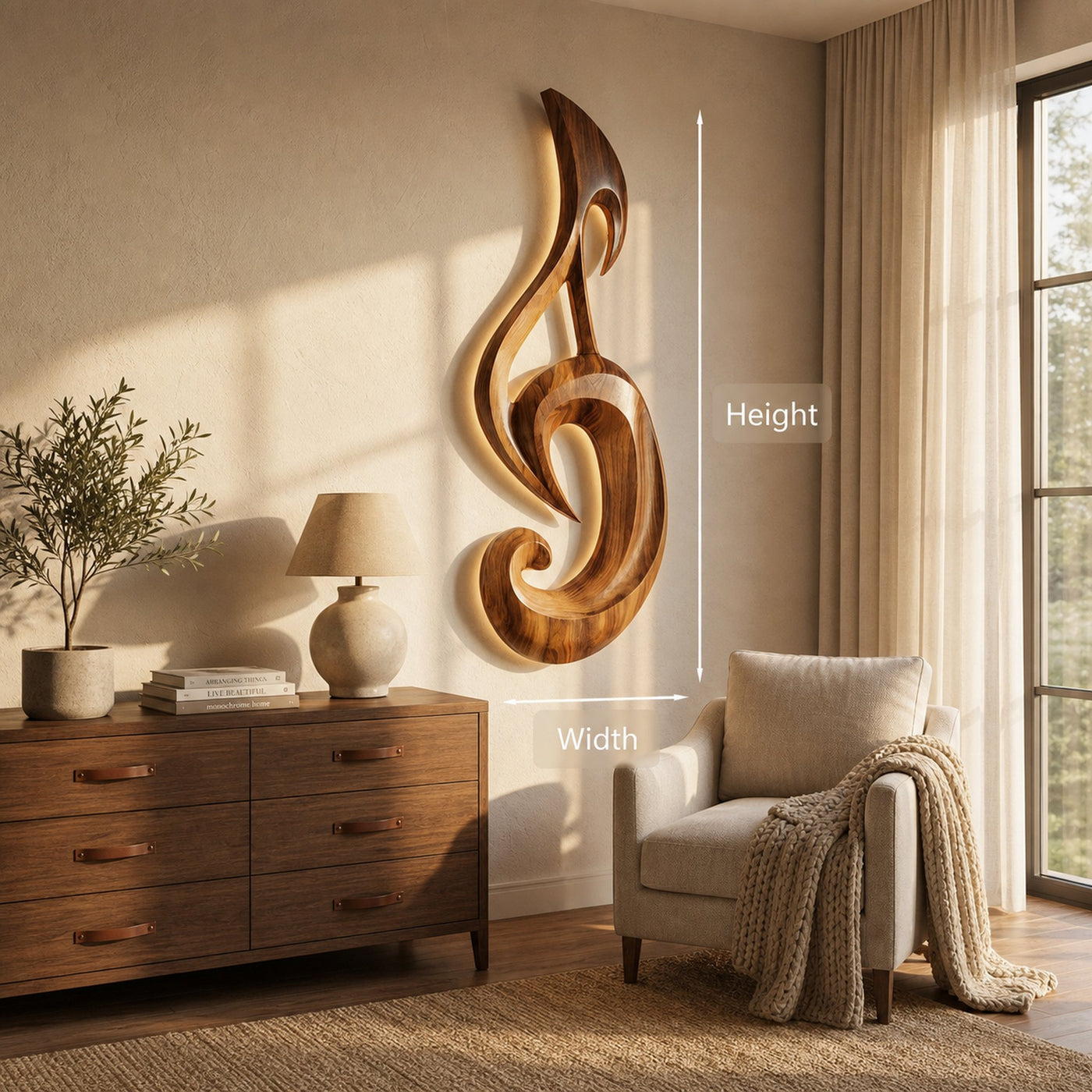 Artistic Wood Wall Art With Carving Musical Notes For Bedroom - product view 8