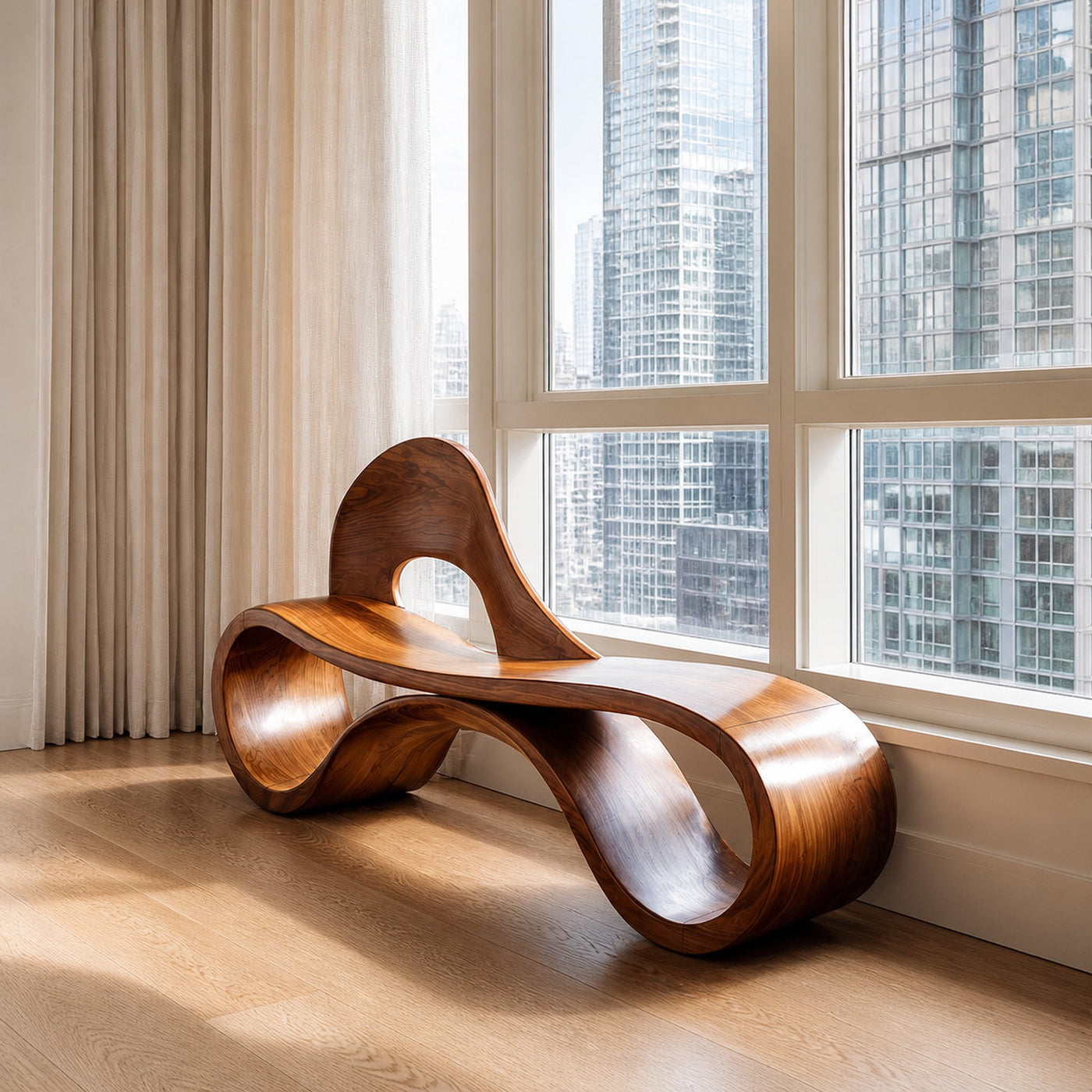 Artistic Wooden Bench With Flowing Sculpture For Luxury Interior - product view 6