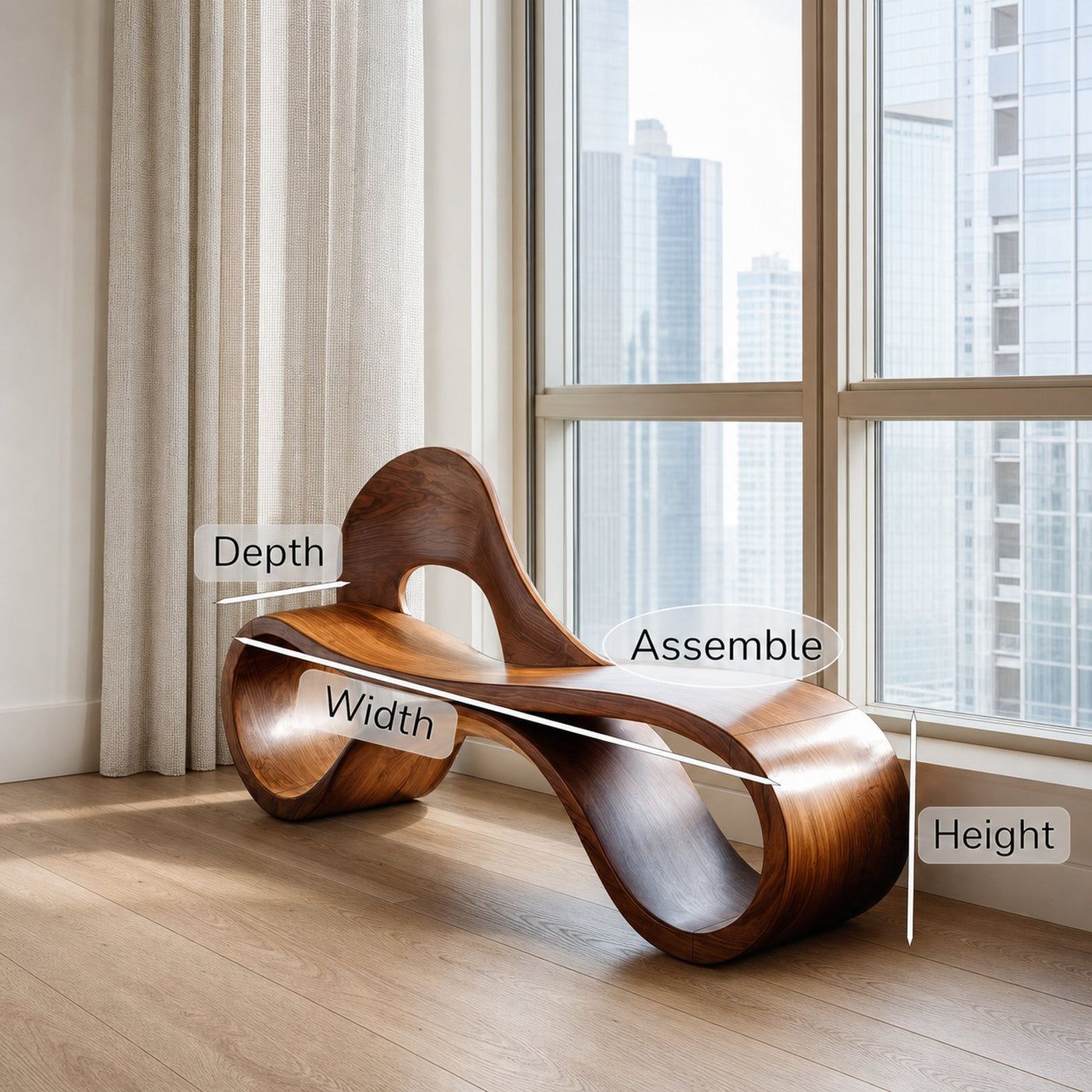 Artistic Wooden Bench With Flowing Sculpture For Luxury Interior - product view 8