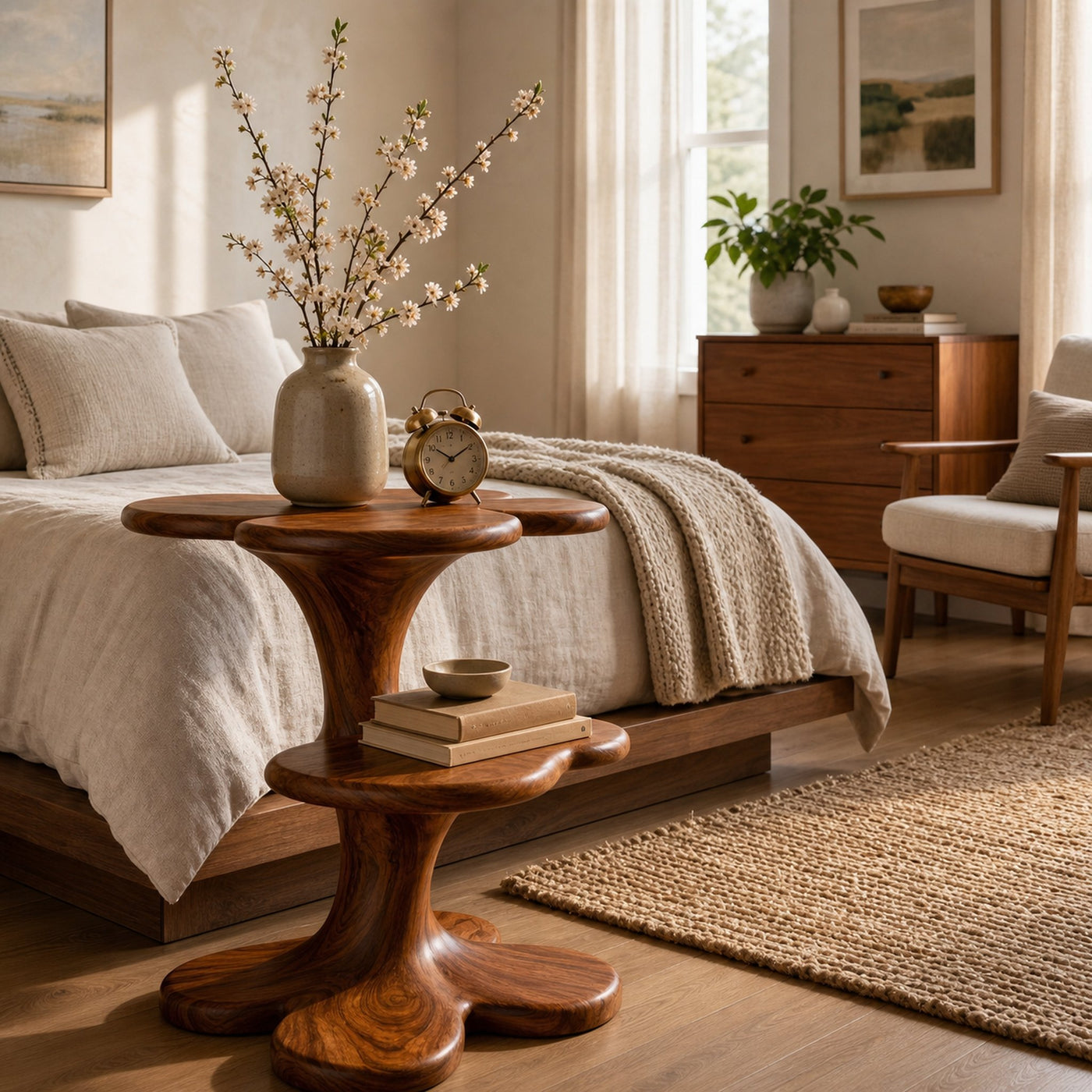 Artistic Wooden Nightstand With Sculptural Multi Tier For Bedroom - product view 6