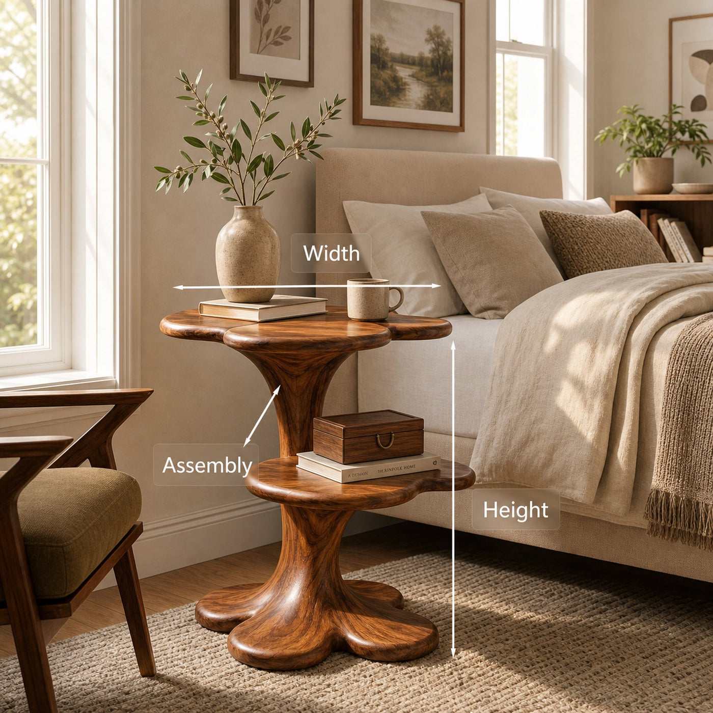 Artistic Wooden Nightstand With Sculptural Multi Tier For Bedroom - product view 8