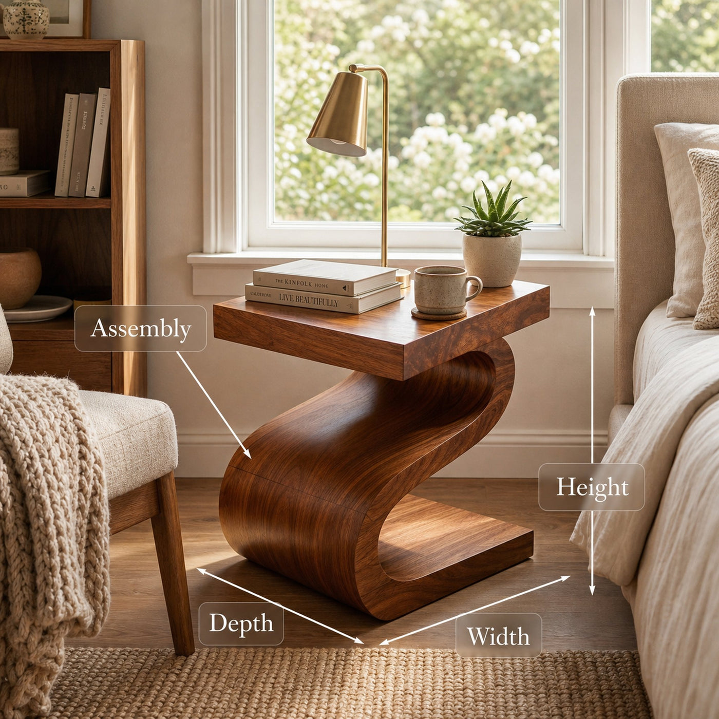 Artistic Wooden Nightstand With Undulating Shape For Bedroom - product view 8