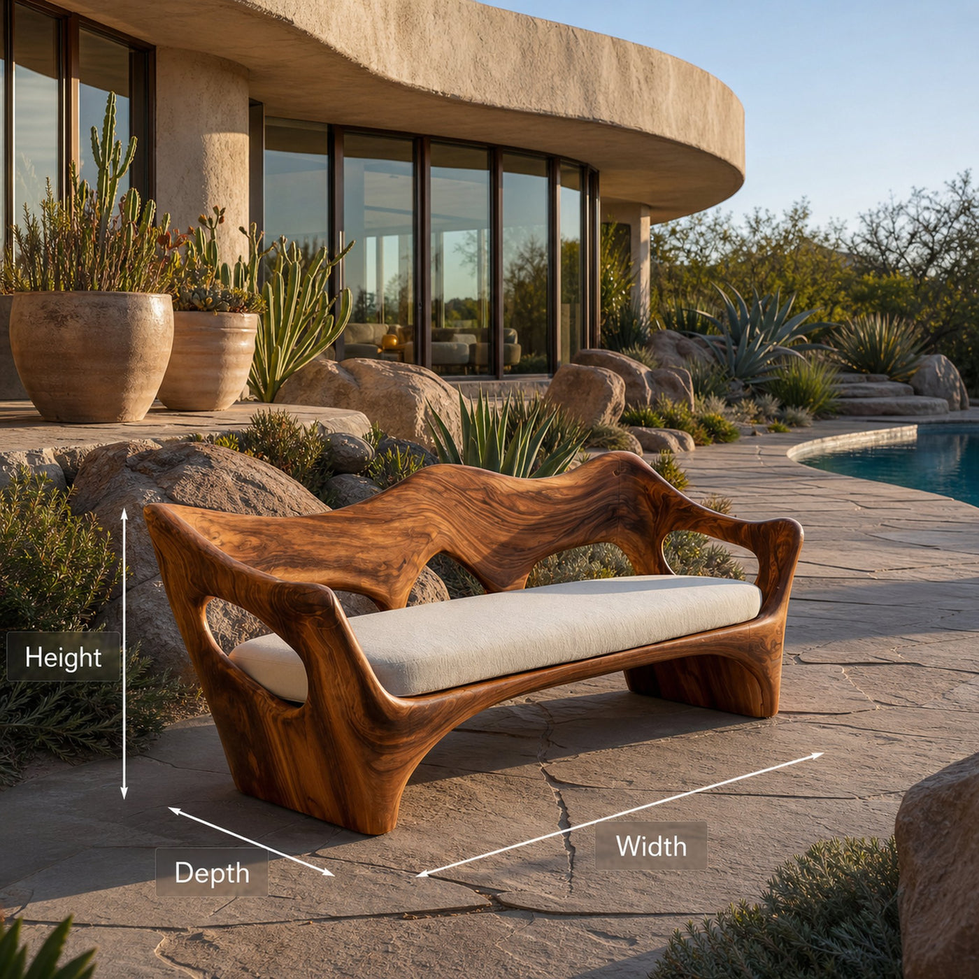Artistic Wooden Sofa With Curved Backrest For Home Space - product view 8