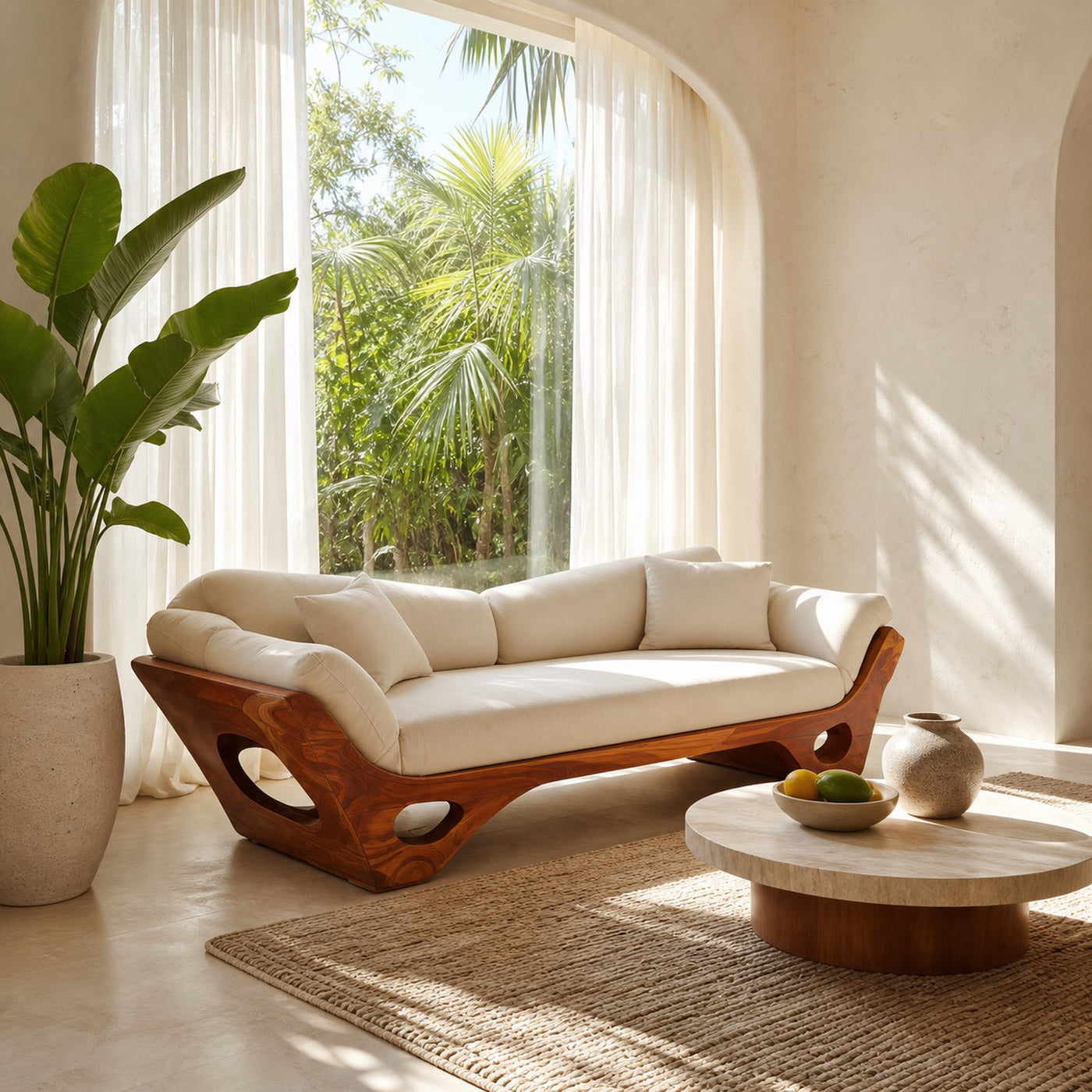 Artistic Wooden Sofa With Sculptural Organic Frame For Contemporary Home