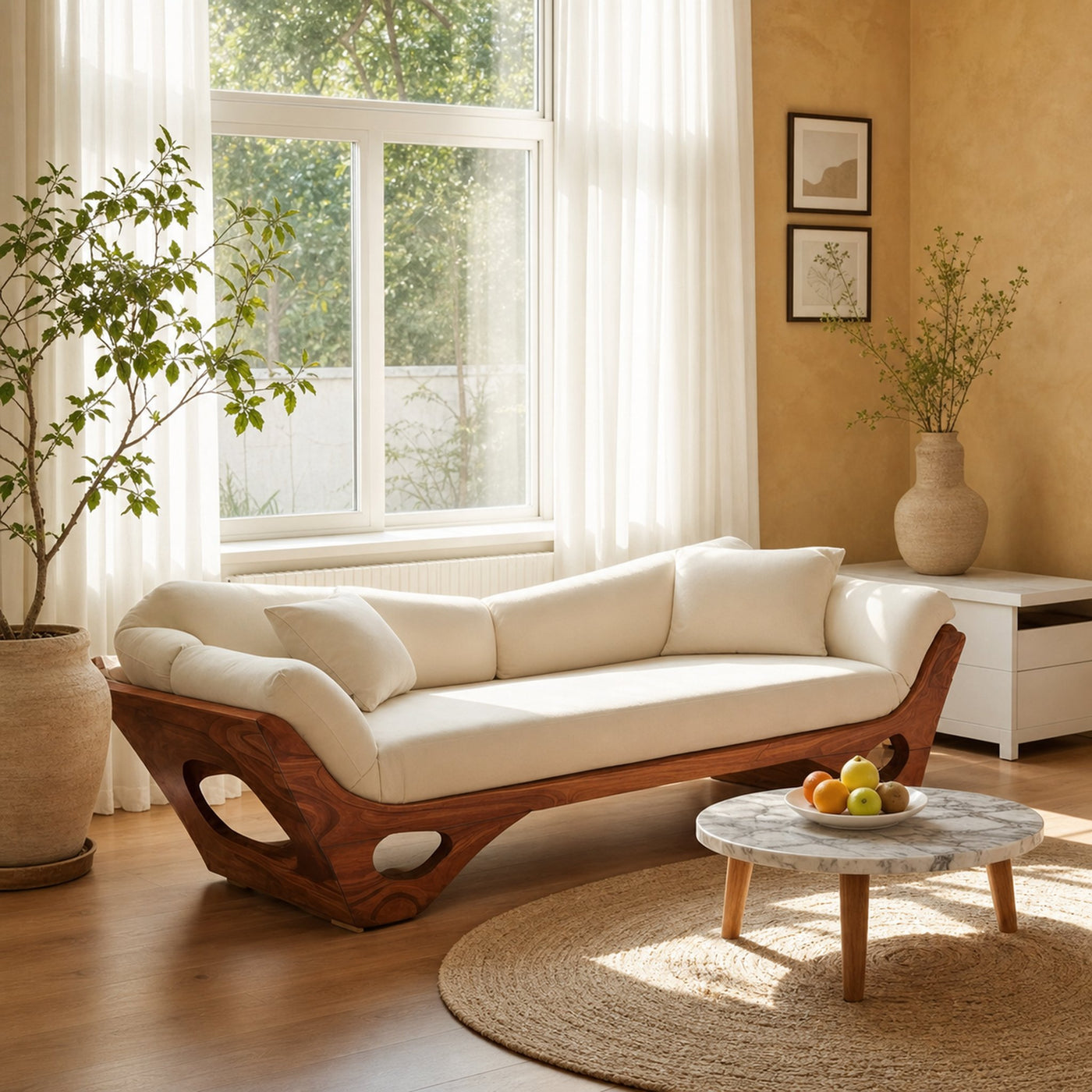 Artistic Wooden Sofa With Sculptural Organic Frame For Contemporary Home - product view 6