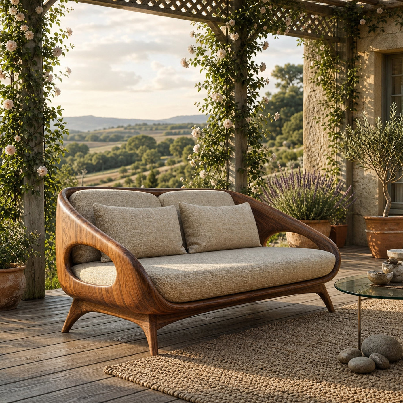 Artistic Wooden Sofa With Soft Lines For Home Lounge