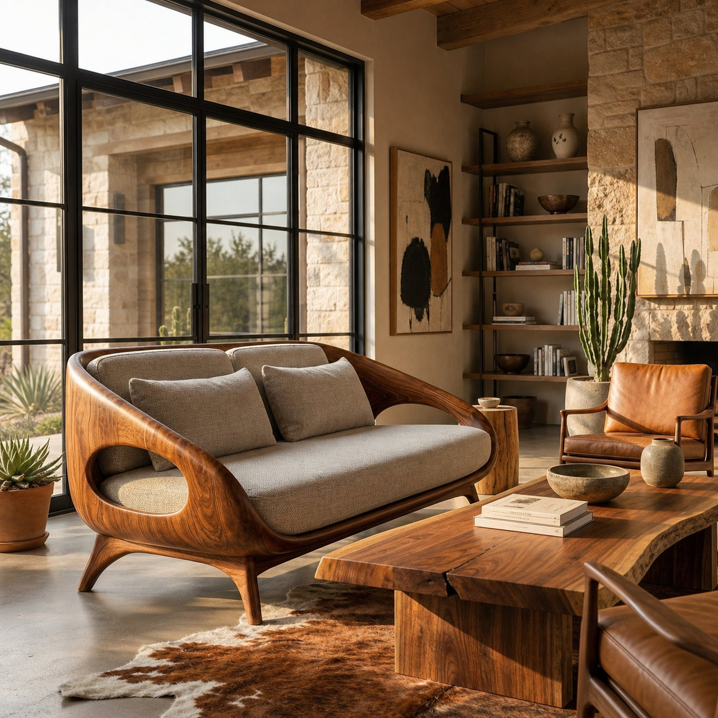 Artistic Wooden Sofa With Soft Lines For Home Lounge - product view 6