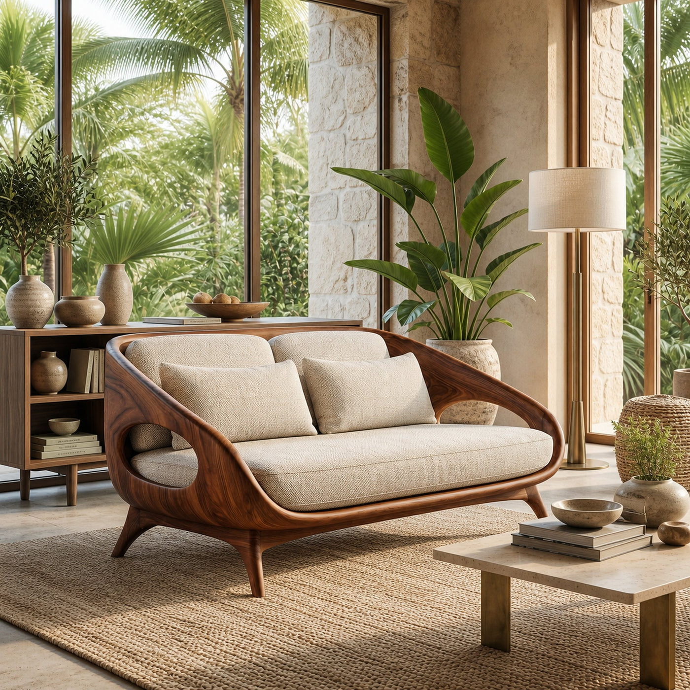 Artistic Wooden Sofa With Soft Lines For Home Lounge - product view 7