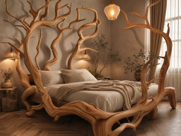 Bed Frame Solid Wood Unique Handmade Decor Bed Room