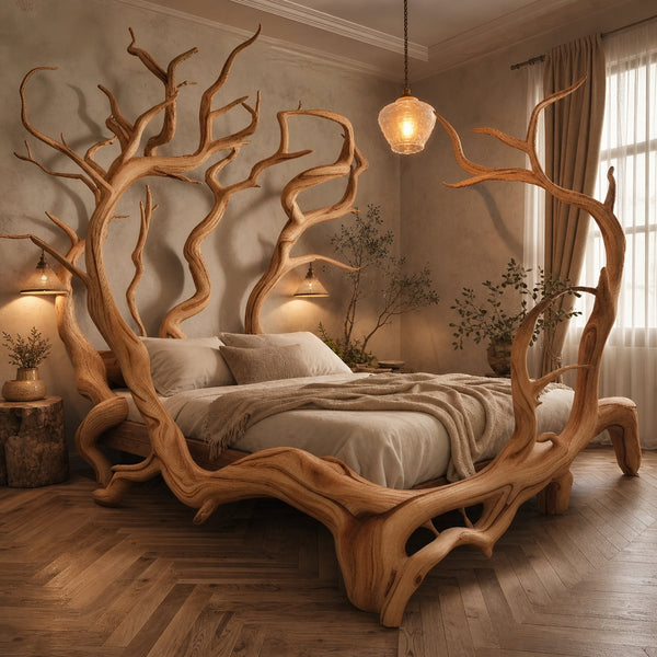 Bed Frame Solid Wood Unique Handmade Decor Bed Room
