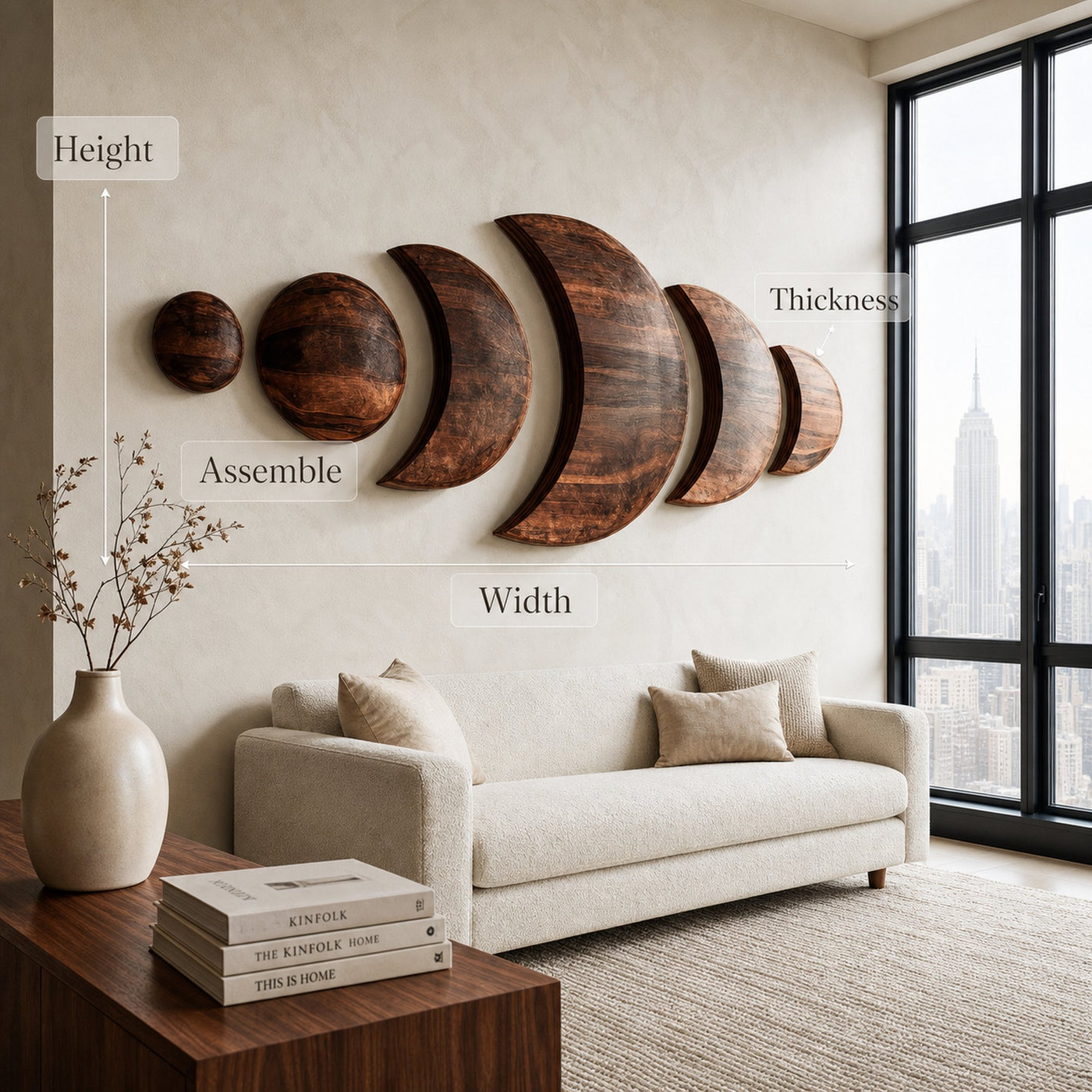 Boho Moon Phase Wood Wall Decor For Living Room - product view 8