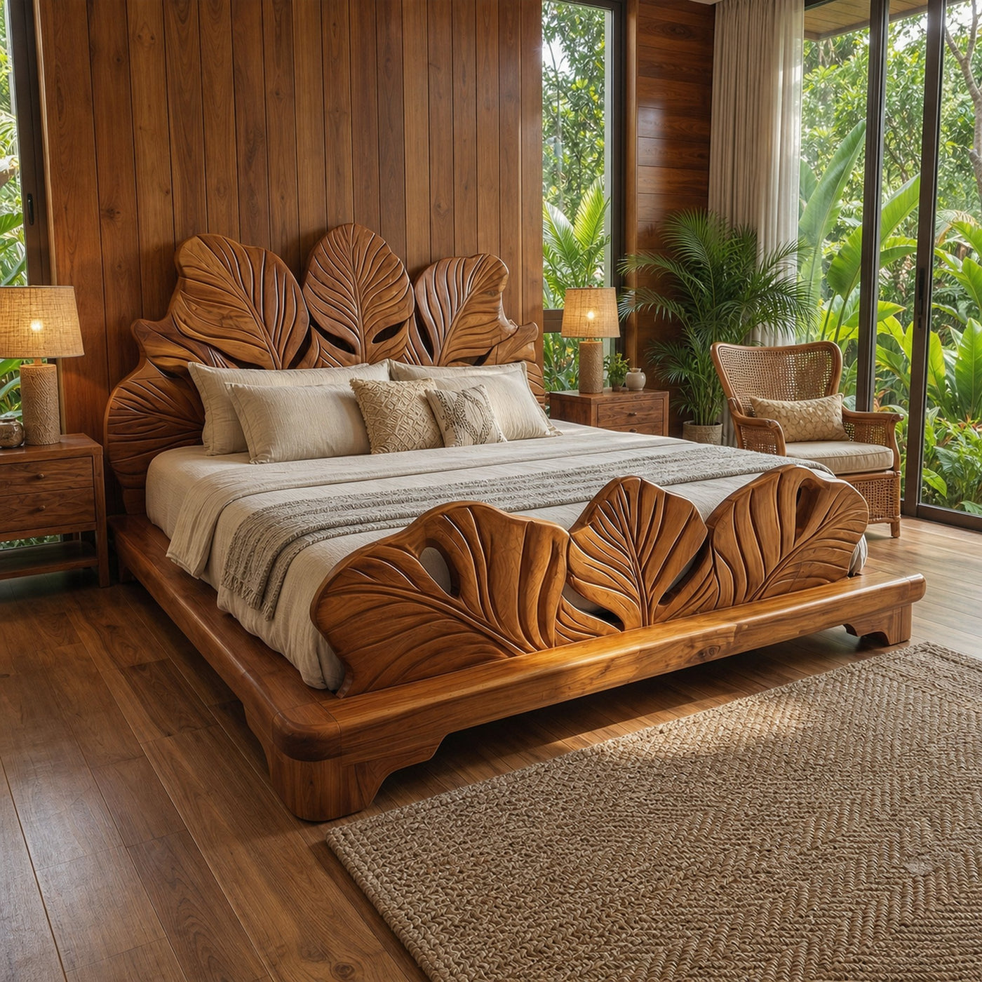 Boho Rattan Platform Bed Frame For Bedroom And Guest Room Space - product view 6