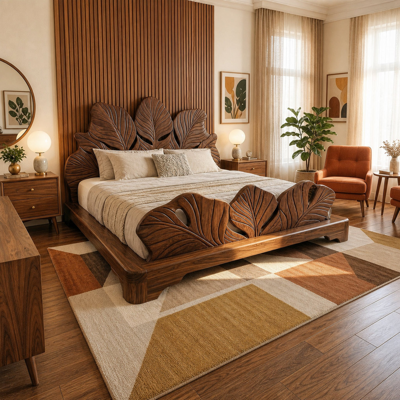 Boho Rattan Platform Bed Frame For Bedroom And Guest Room Space - product view 7