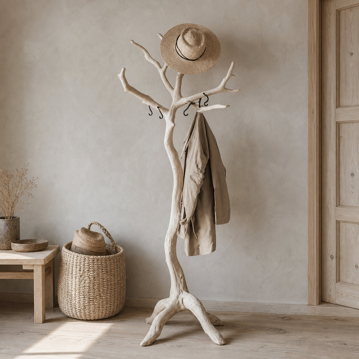 Clothes Rack Standing Tree Branch Hooks Mid Century