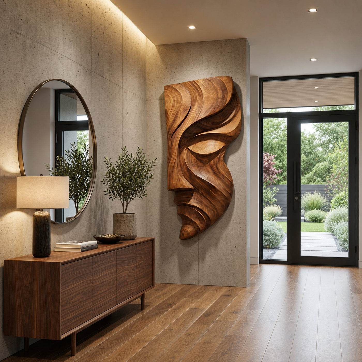 Contemporary Abstract Face Wooden Wall Art Hand Carved For Home