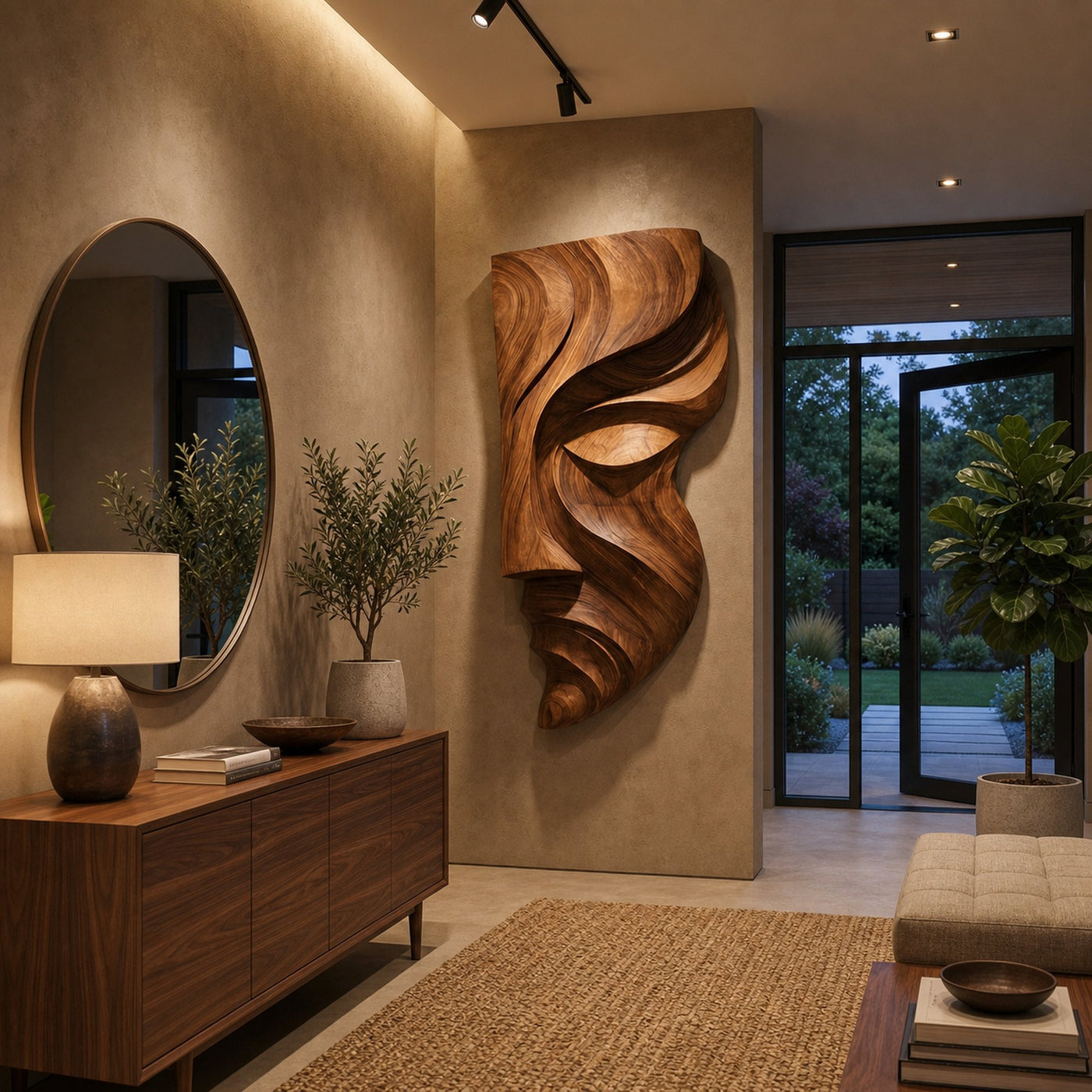 Contemporary Abstract Face Wooden Wall Art Hand Carved For Home - product view 6