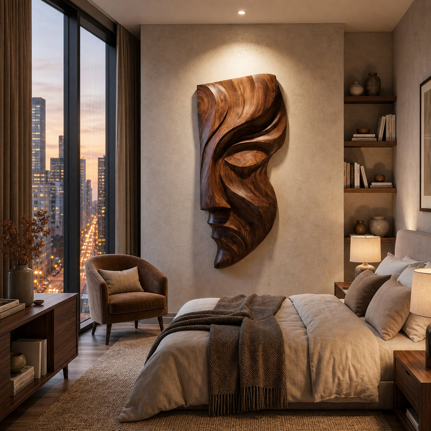 Contemporary Abstract Face Wooden Wall Art Hand Carved For Home - product view 7