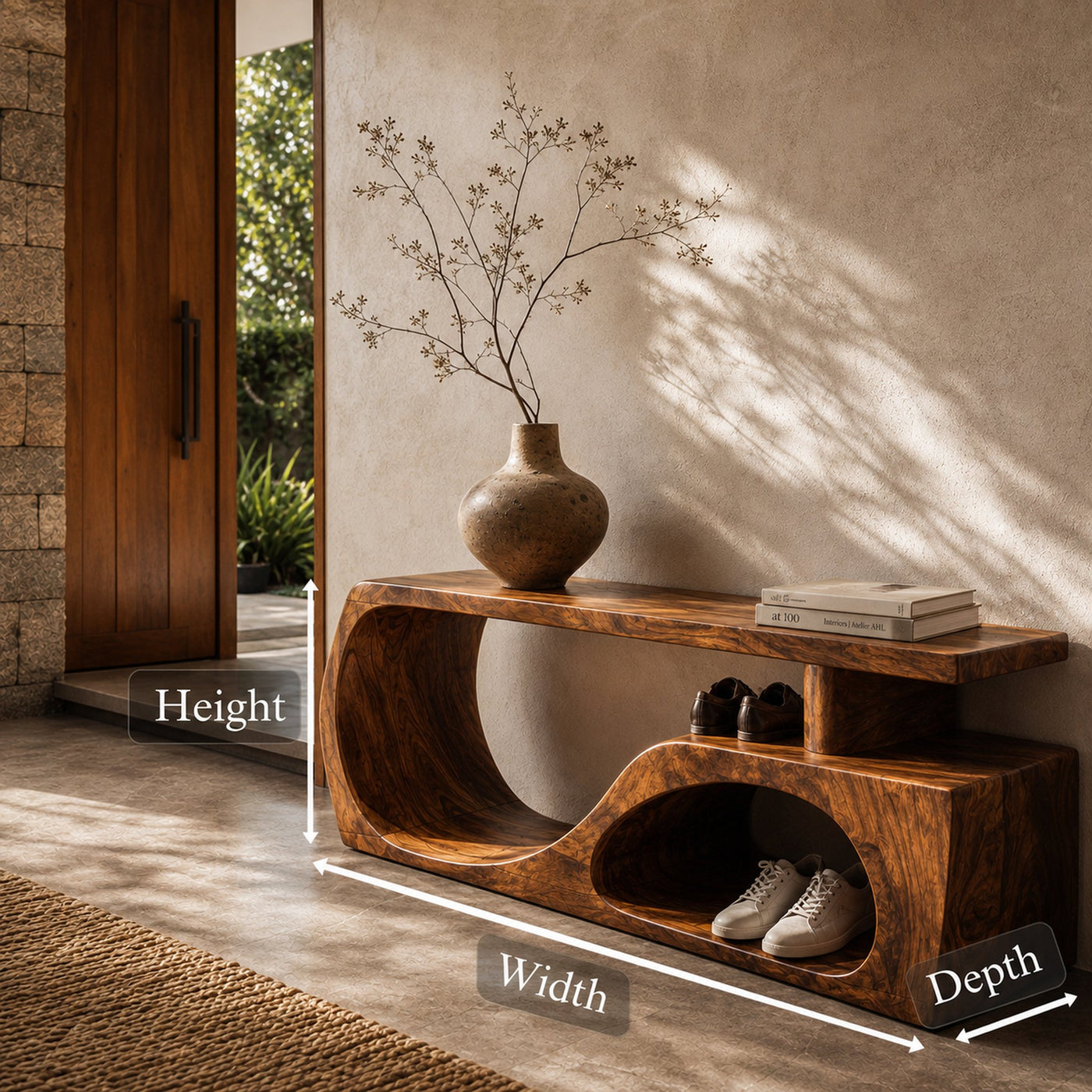 Contemporary Bench With Curved Open Shoe Storage For Entryway And Living Room - product view 8