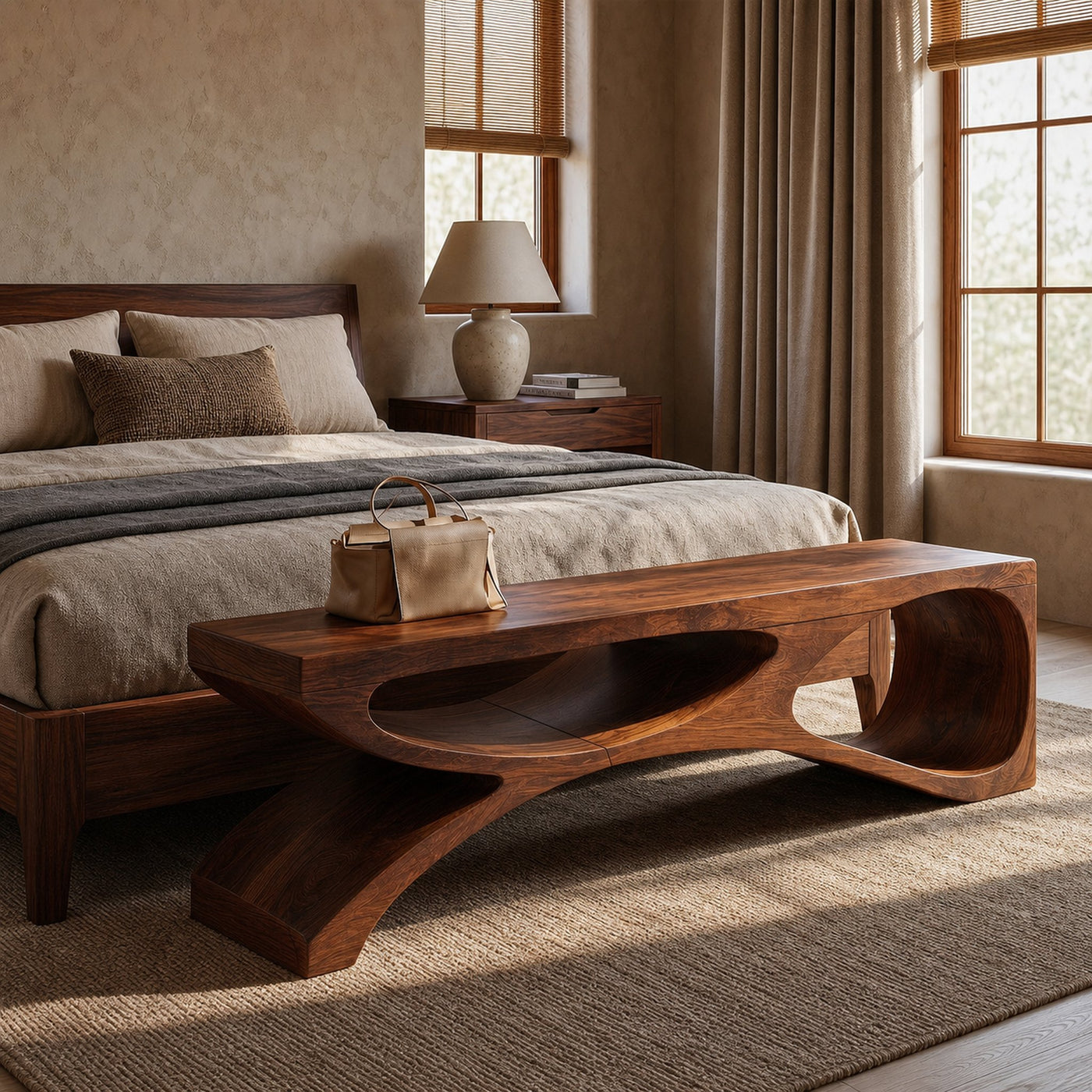 Contemporary Bench With Sculptural Open Base For Living Room