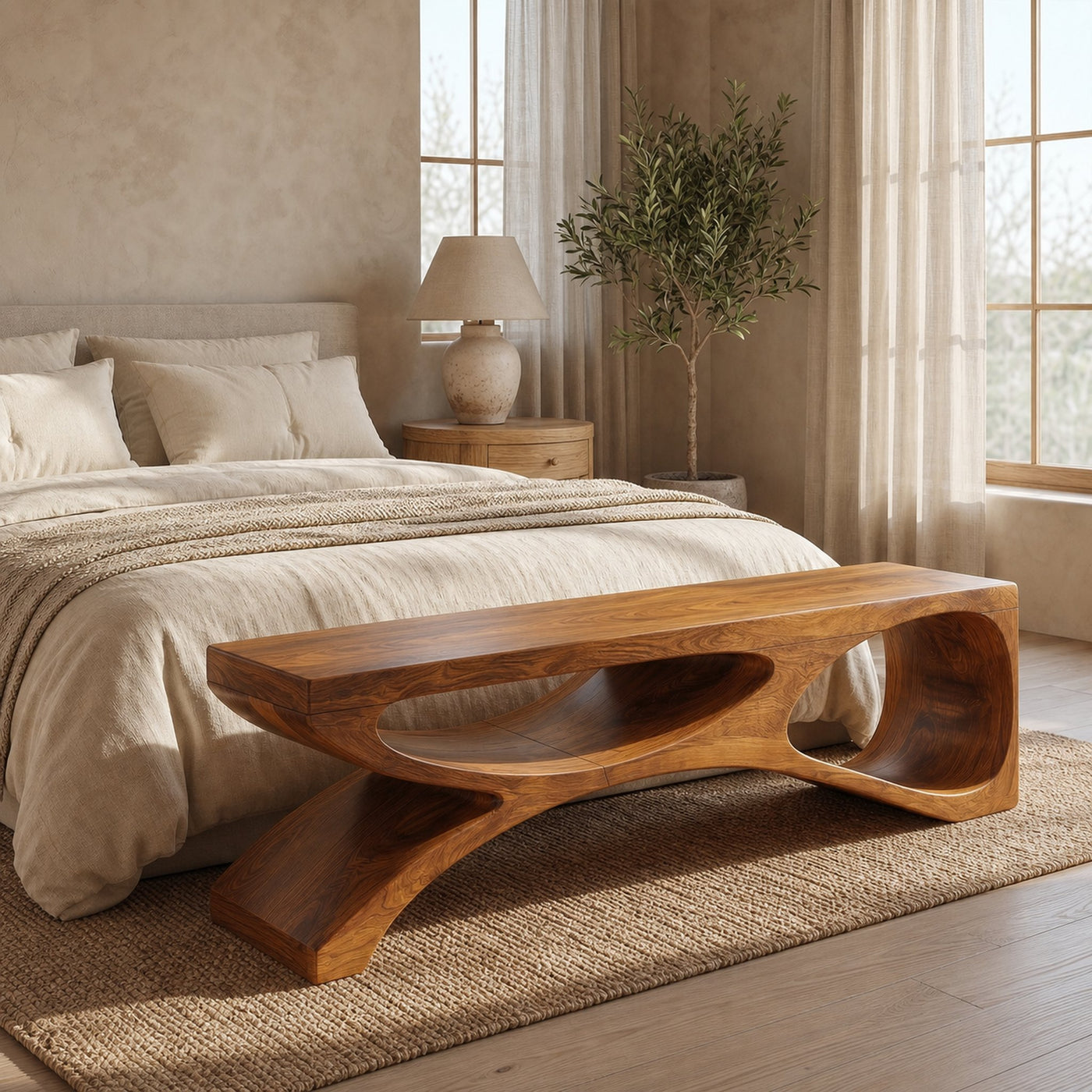 Contemporary Bench With Sculptural Open Base For Living Room - product view 6