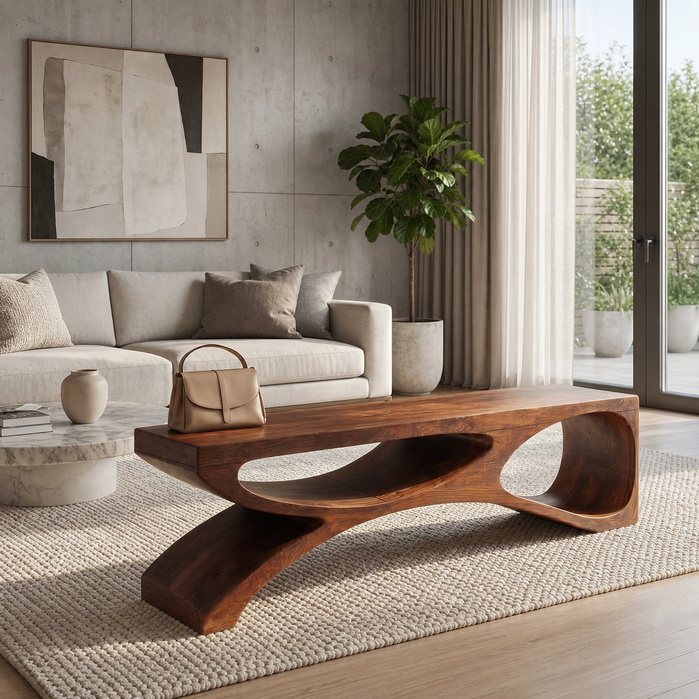 Contemporary Bench With Sculptural Open Base For Living Room - product view 7