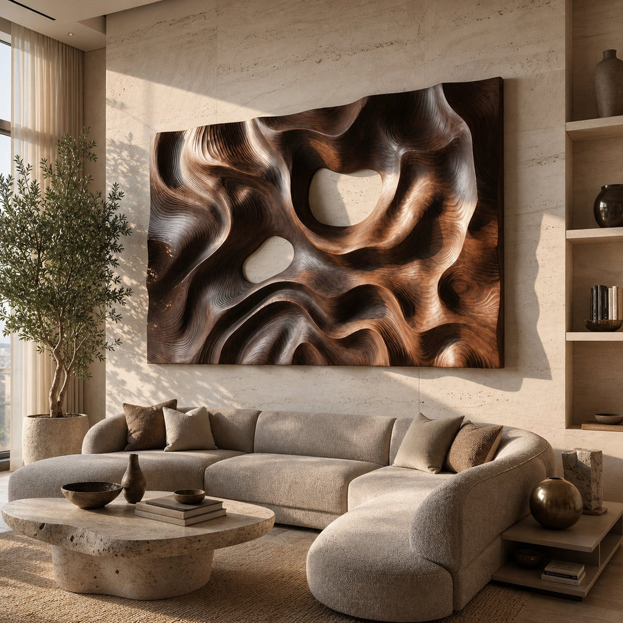 Contemporary Carved Wall Decor Panel For Living Room
