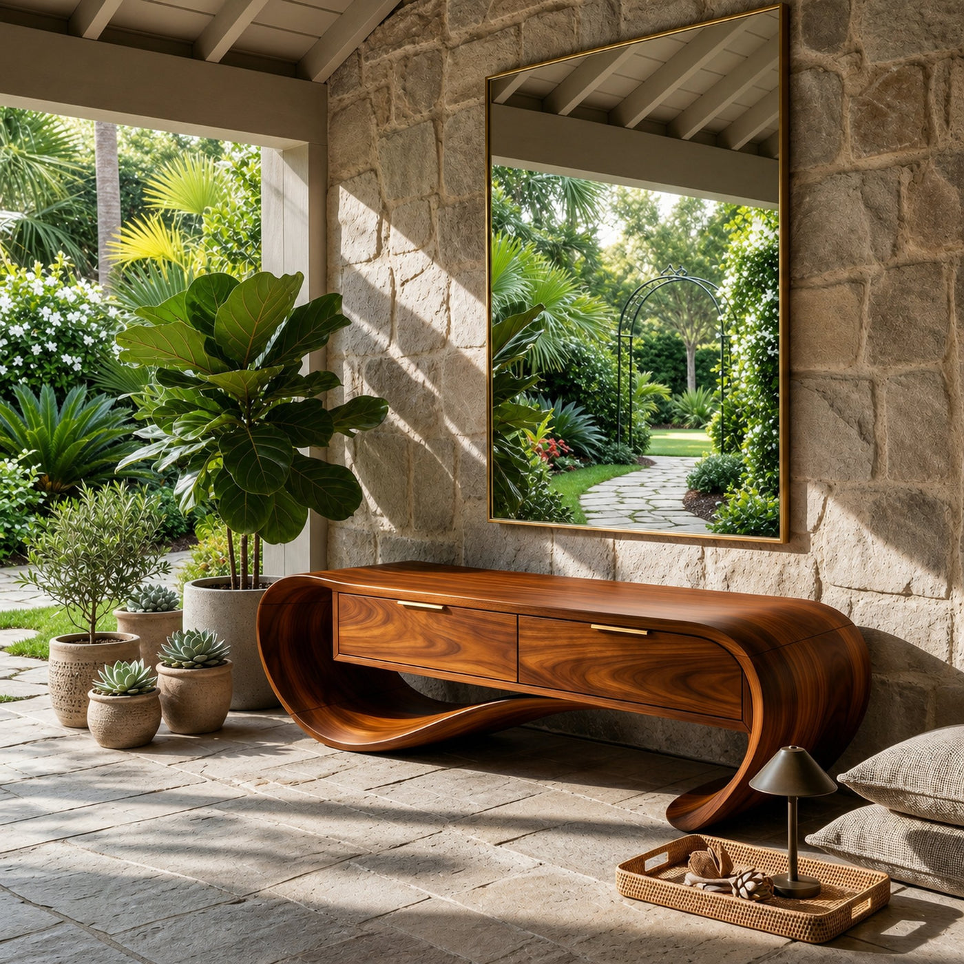 Contemporary Curved Bench With Drawer Storage For Entryway Interior - product view 6