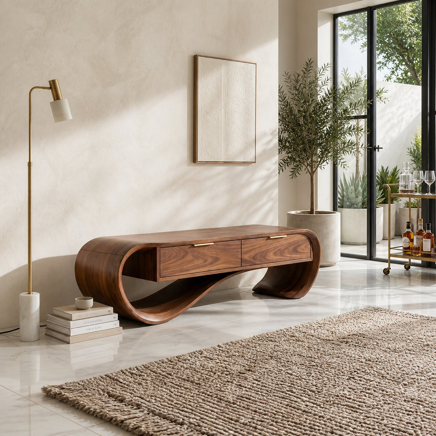 Contemporary Curved Bench With Drawer Storage For Entryway Interior - product view 7