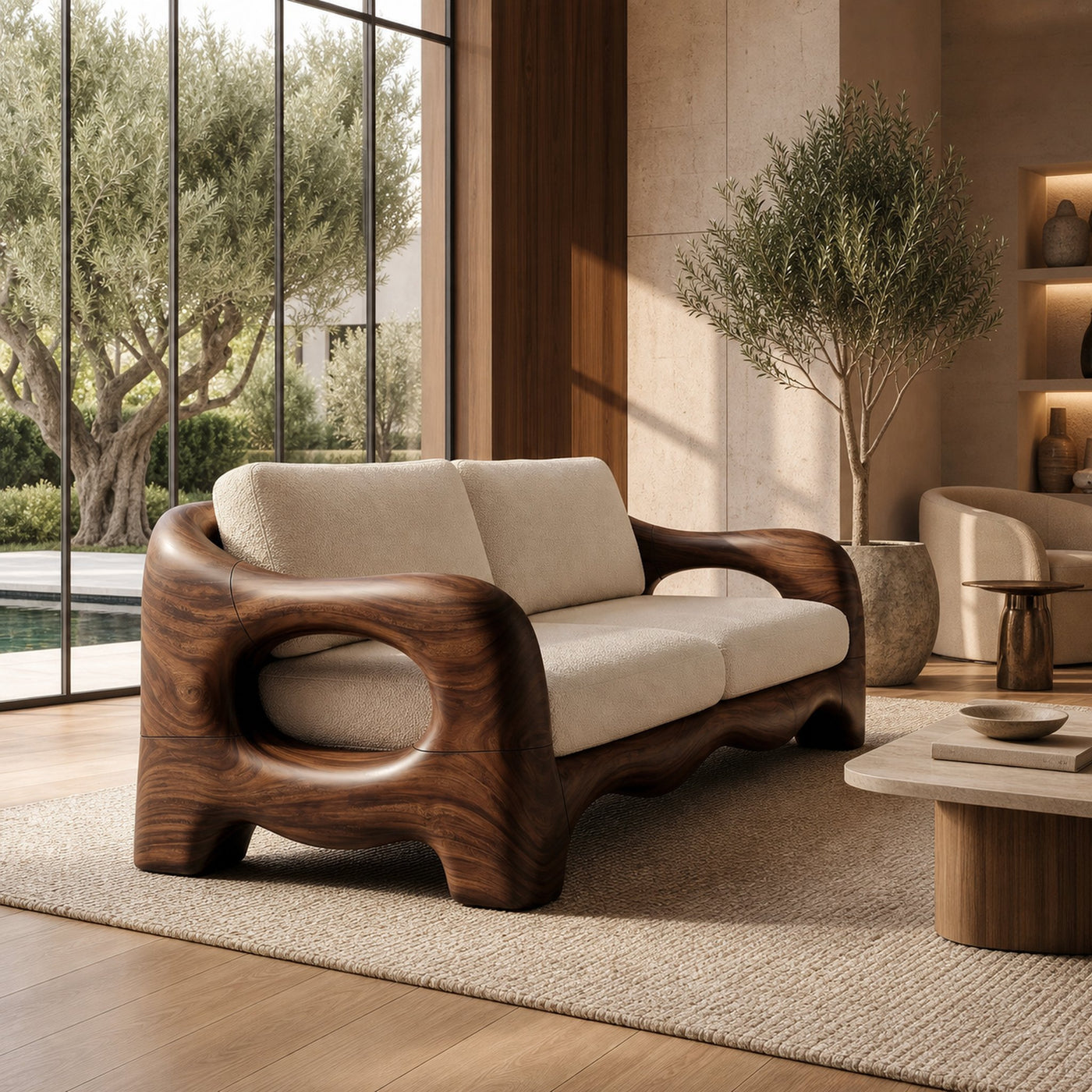 Contemporary Curved Wood Sofa Urban Apartment Interior - product view 7