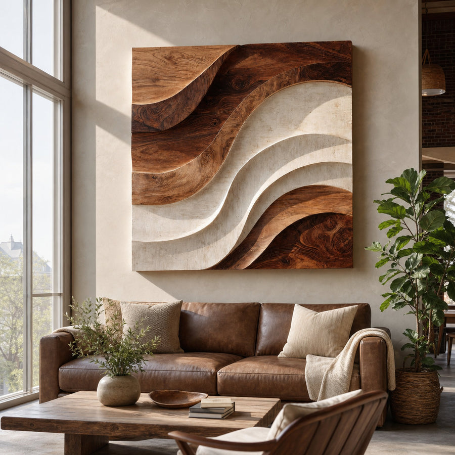 Contemporary Curved Wood Wall Art For Luxury Living Room