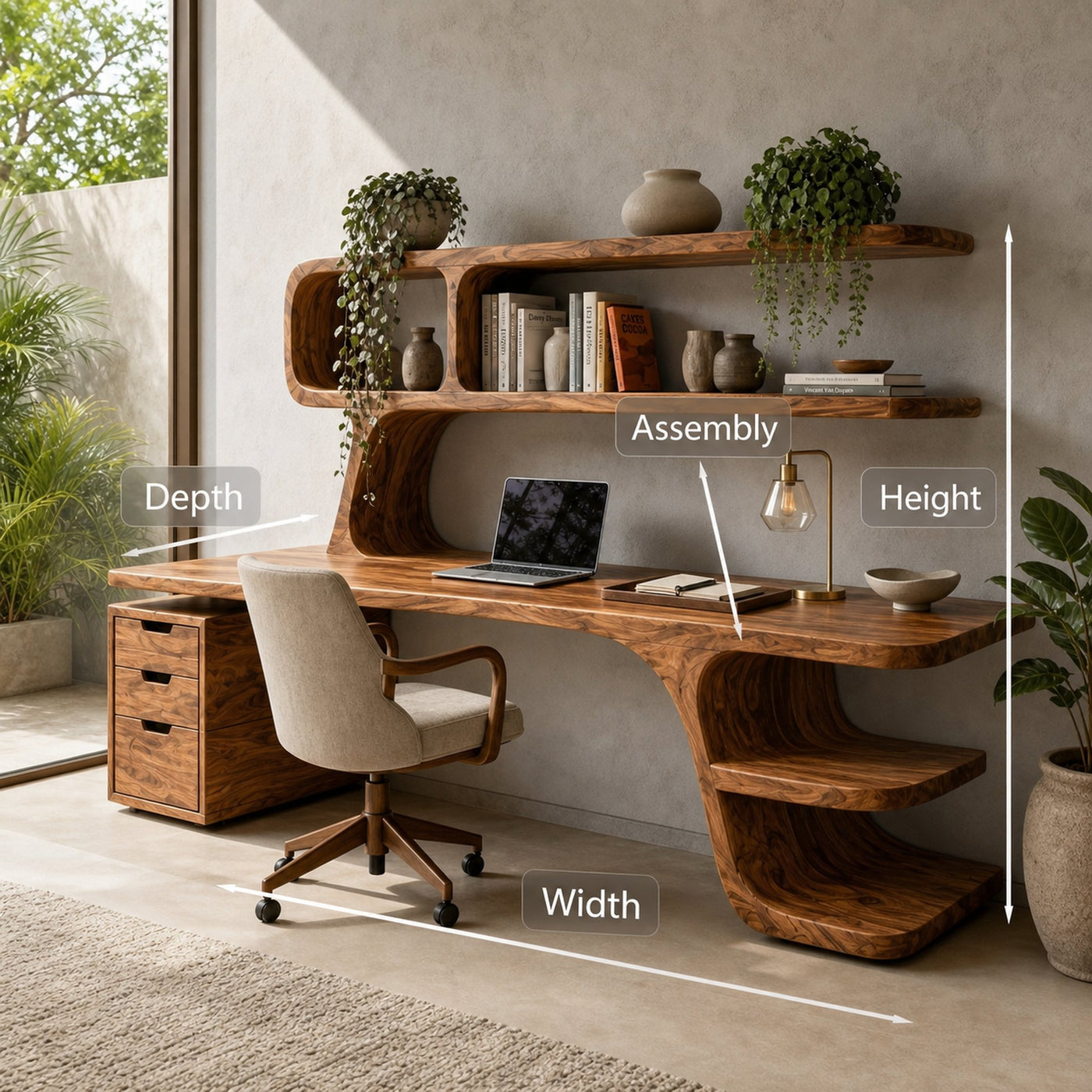 Contemporary Desk With Built In Bookshelves And Drawers For Workspace - product view 8