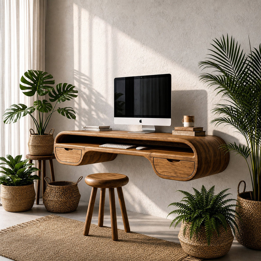 Contemporary Floating Desk With Integrated Drawer Storage For Workspace