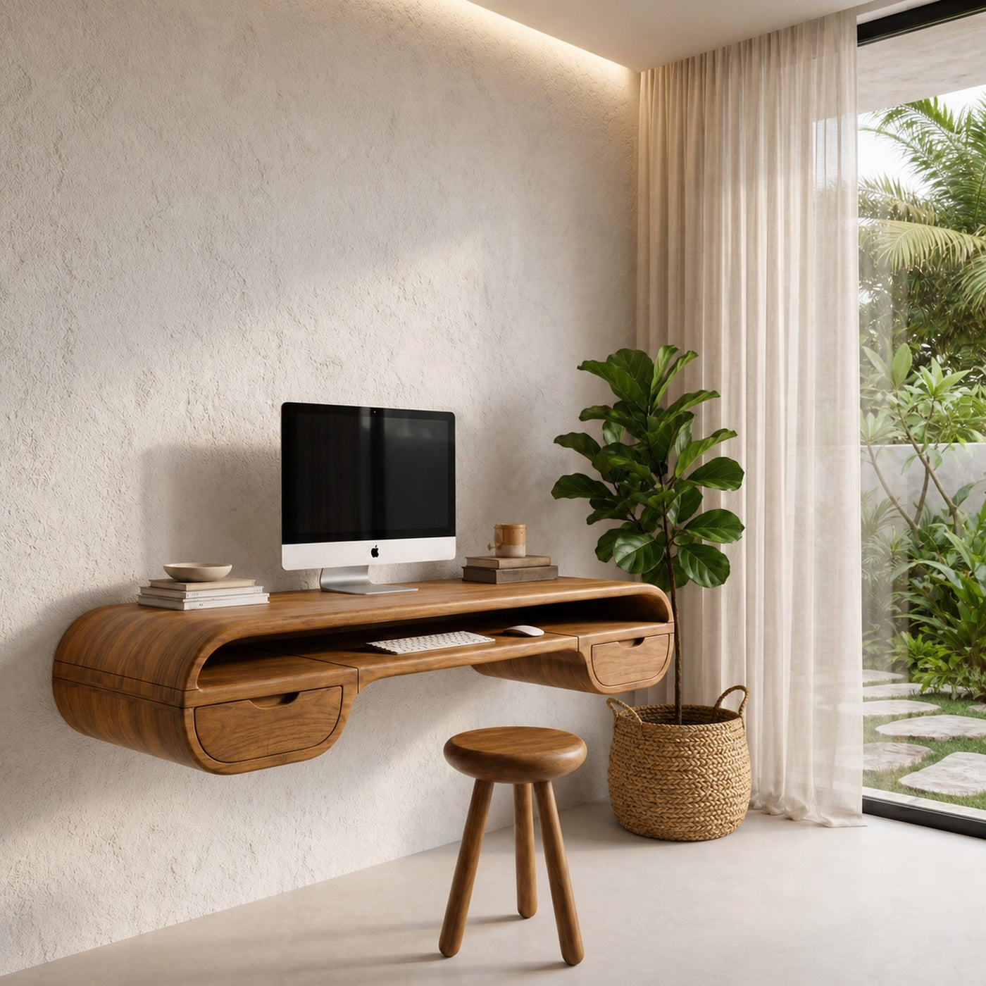 Contemporary Floating Desk With Integrated Drawer Storage For Workspace - product view 6