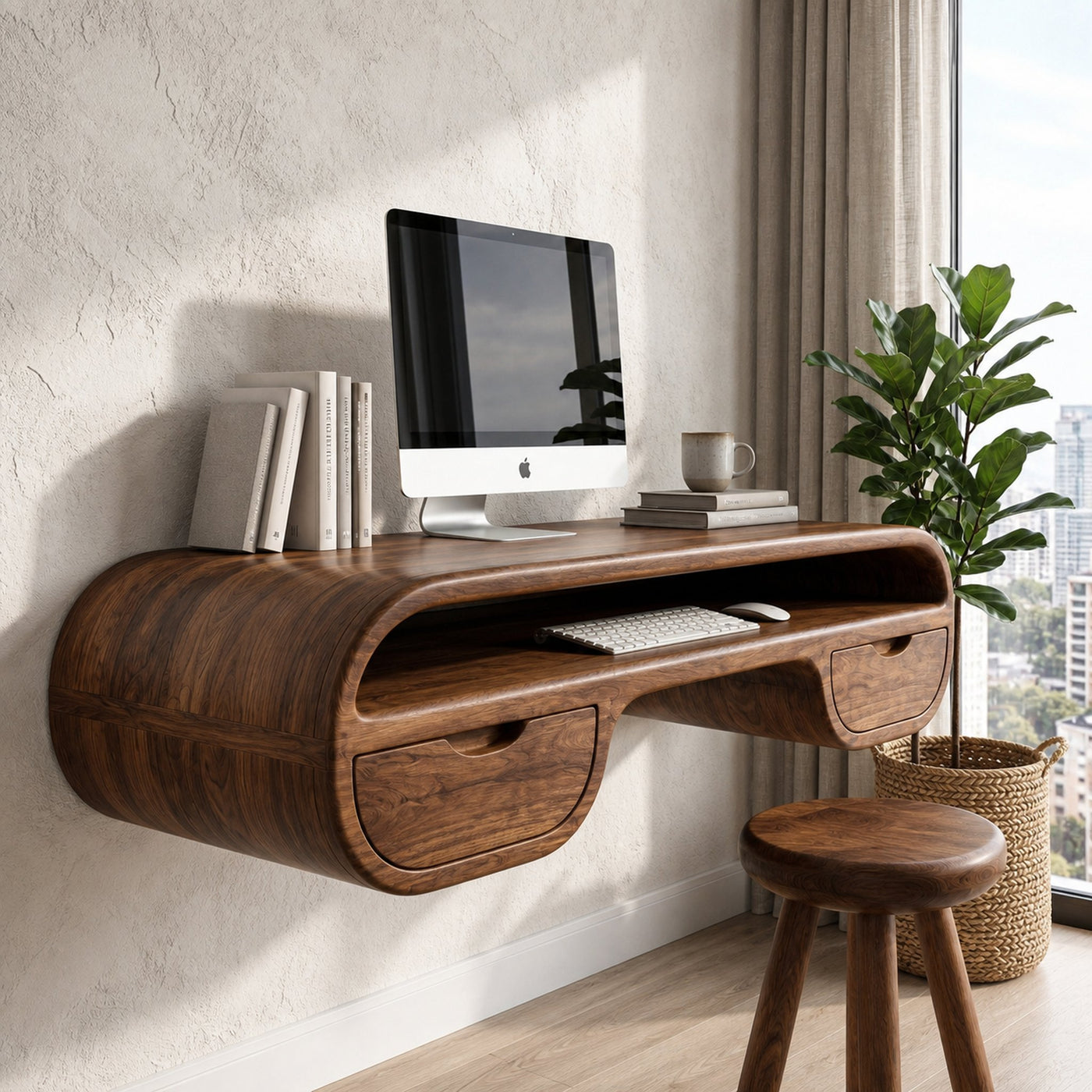Contemporary Floating Desk With Integrated Drawer Storage For Workspace - product view 7