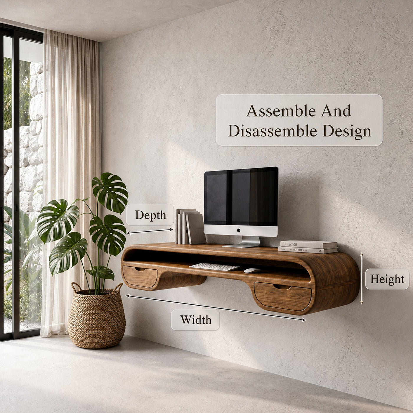 Contemporary Floating Desk With Integrated Drawer Storage For Workspace - product view 8
