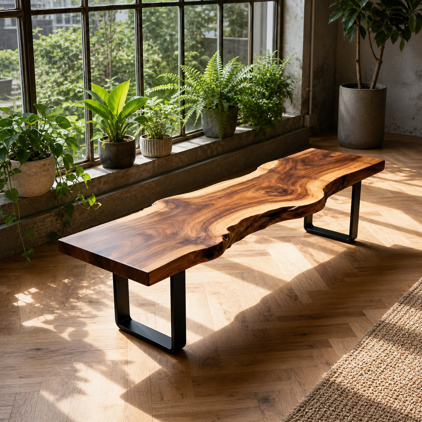 Contemporary Live Edge Long Bench For Sunroom Interior Area