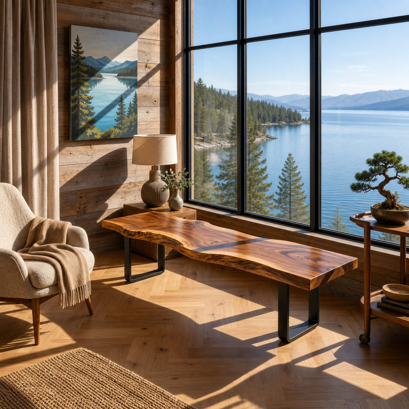 Contemporary Live Edge Long Bench For Sunroom Interior Area - product view 6