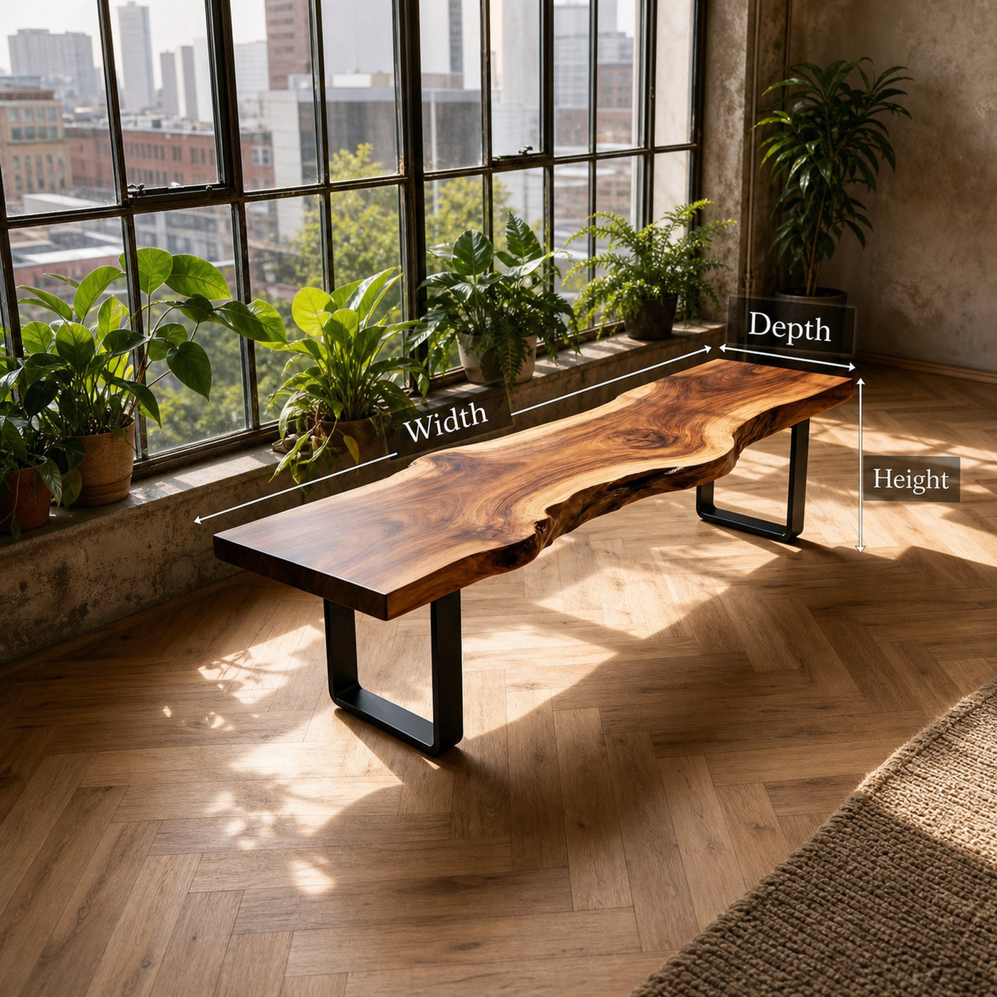 Contemporary Live Edge Long Bench For Sunroom Interior Area - product view 8