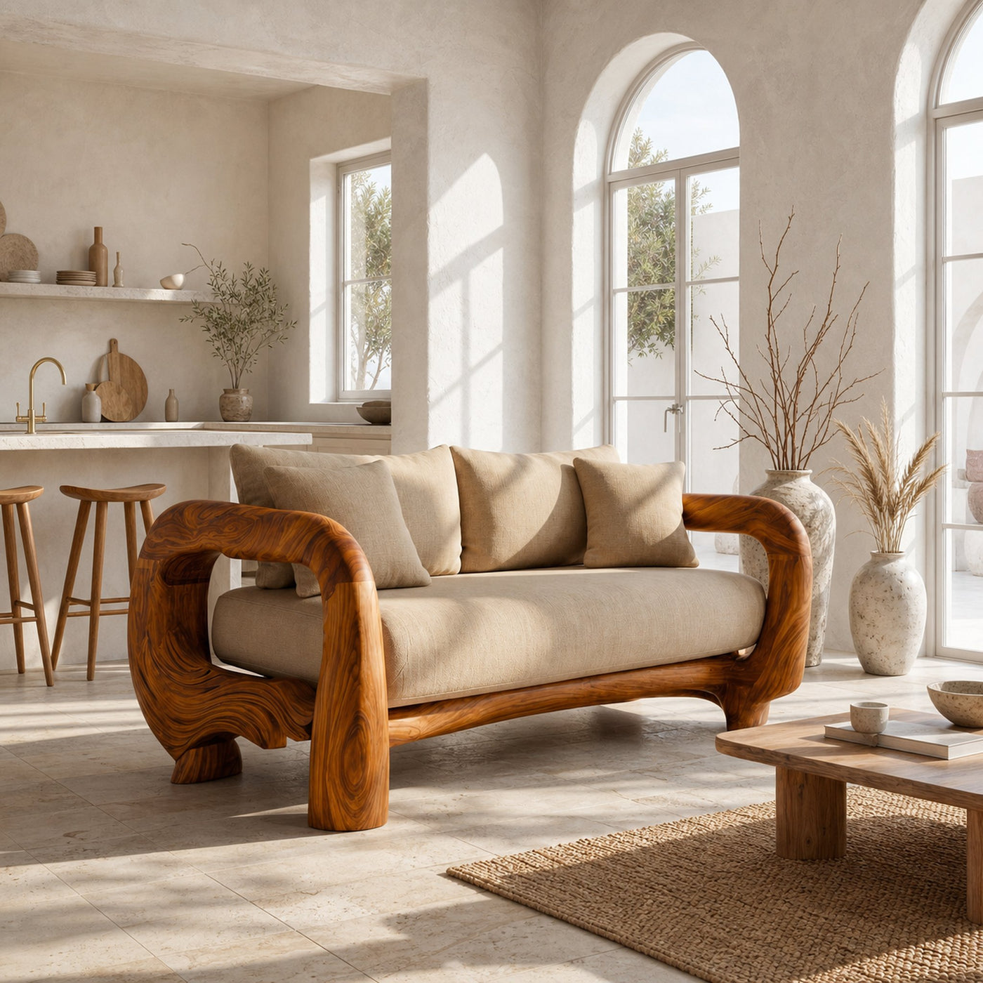 Contemporary Lounge Sofa Frame With Sculptural Wooden Base For Living Room - product view 6