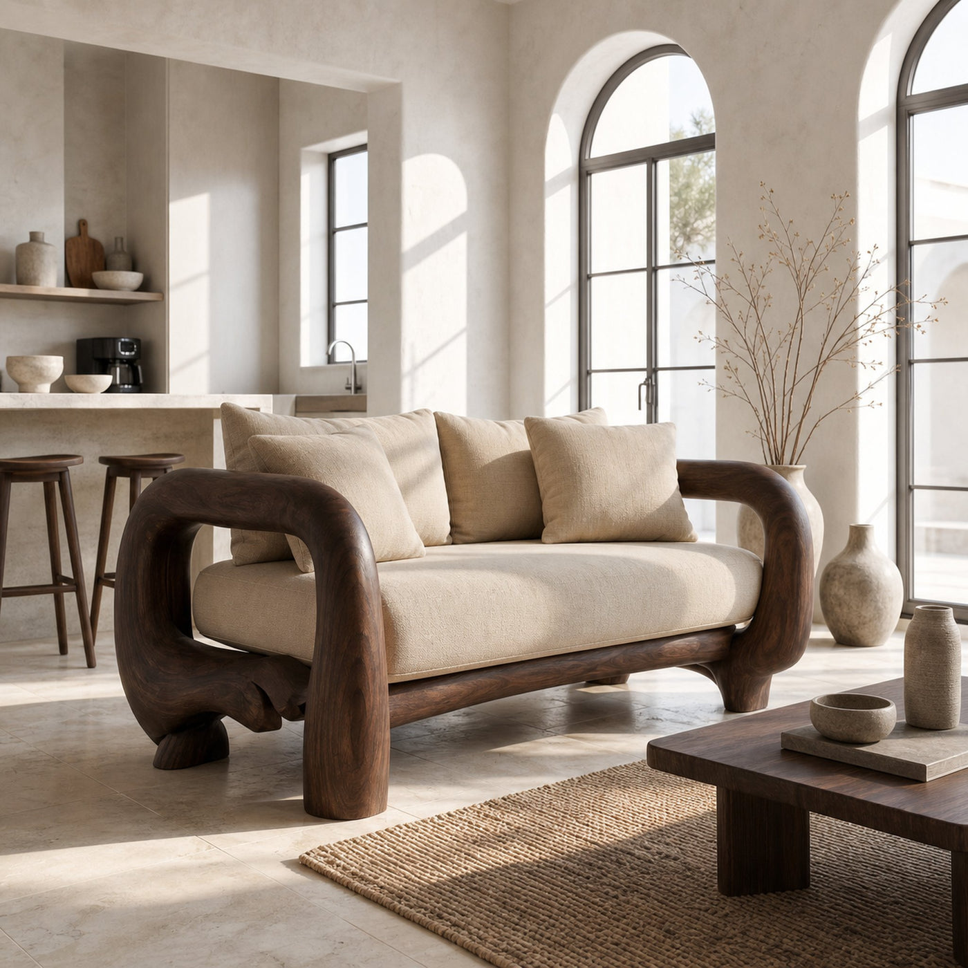 Contemporary Lounge Sofa Frame With Sculptural Wooden Base For Living Room - product view 7