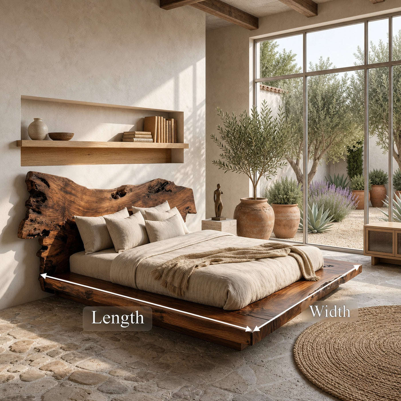 Contemporary Low Profile Bed Frame With Organic Wood Headboard For Bedroom - product view 8