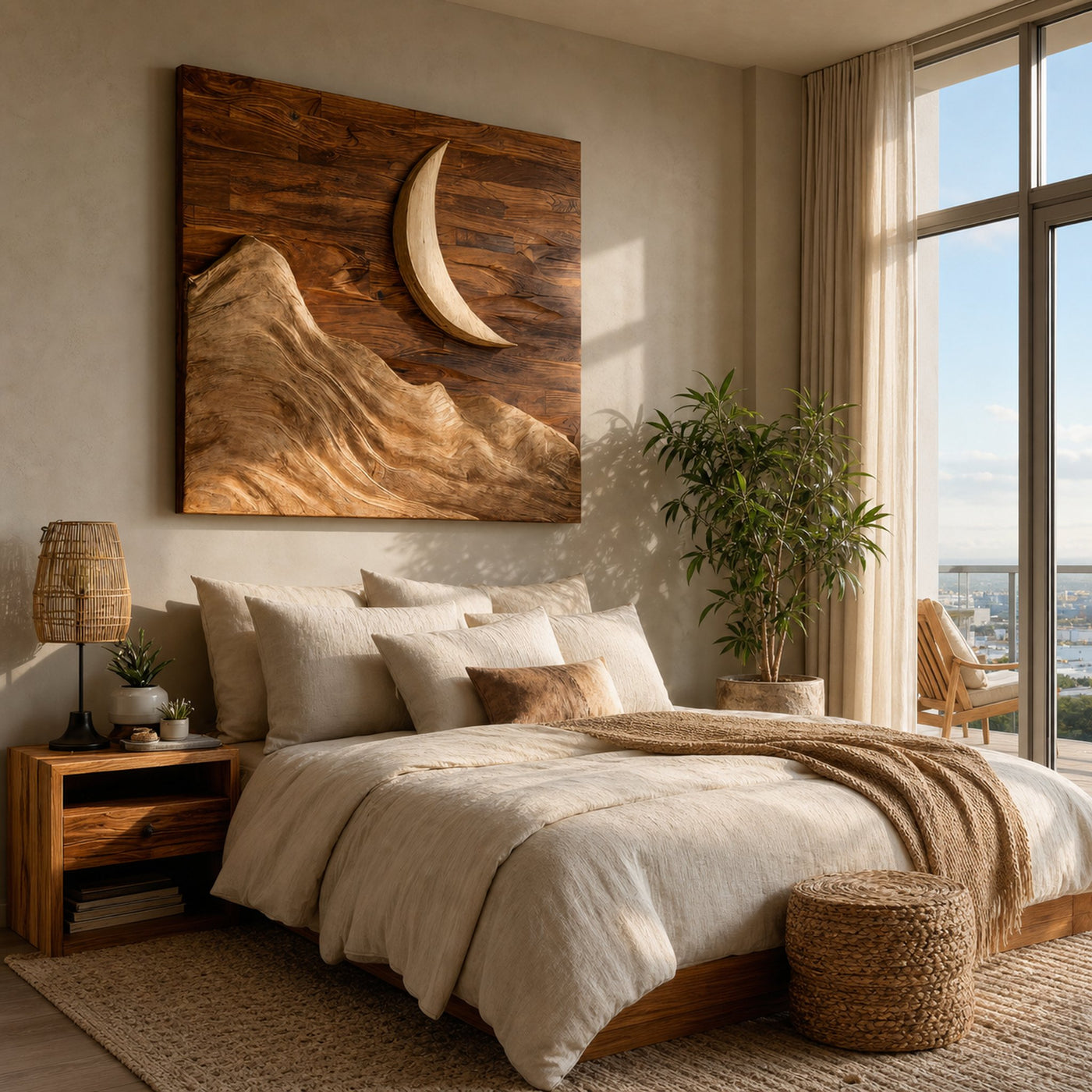 Contemporary Moon Over Mountains Wooden Wall Art For Home